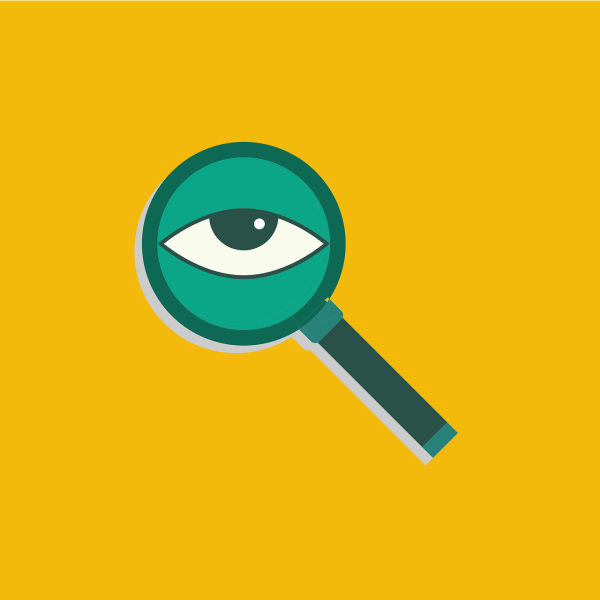 Illustration représentant une loupe à l'intérieur de laquelle on peut voir un œil. 